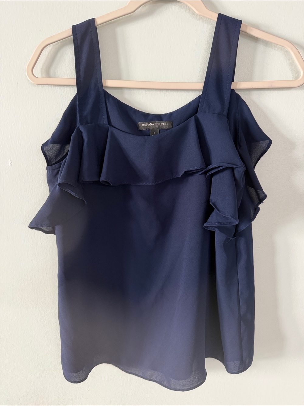 Banana Republic Navy Ruffle Cold-Shoulder Camisole